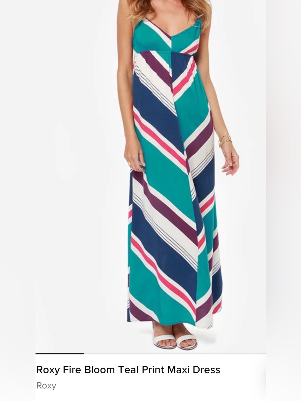 Roxy Firebloom Teal Print Maxi Dress Size Large